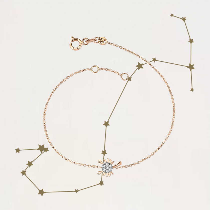 A golden necklace on top of a scorpio constellation illustration.