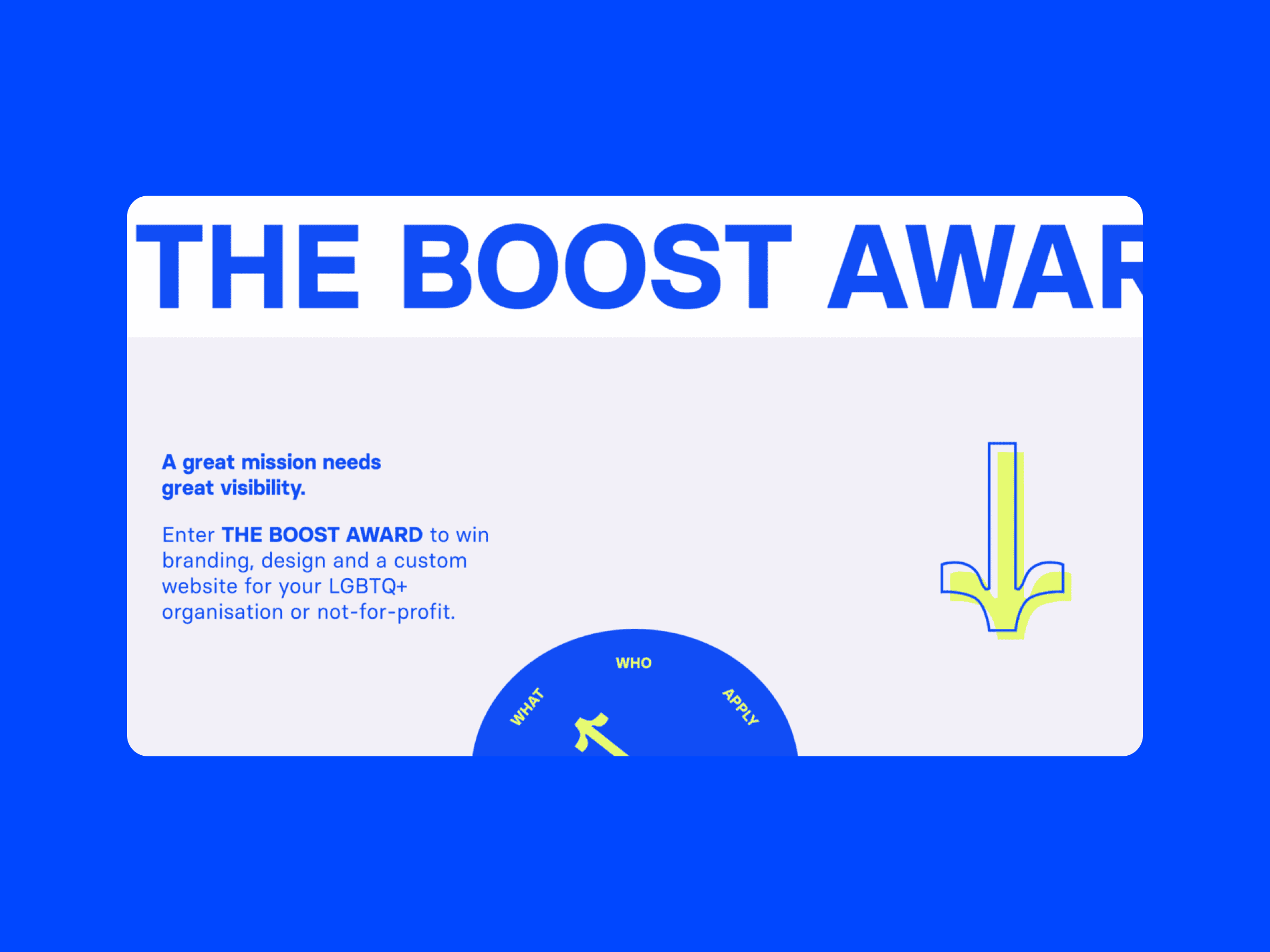 Landing page of The Boost Award website on desktop