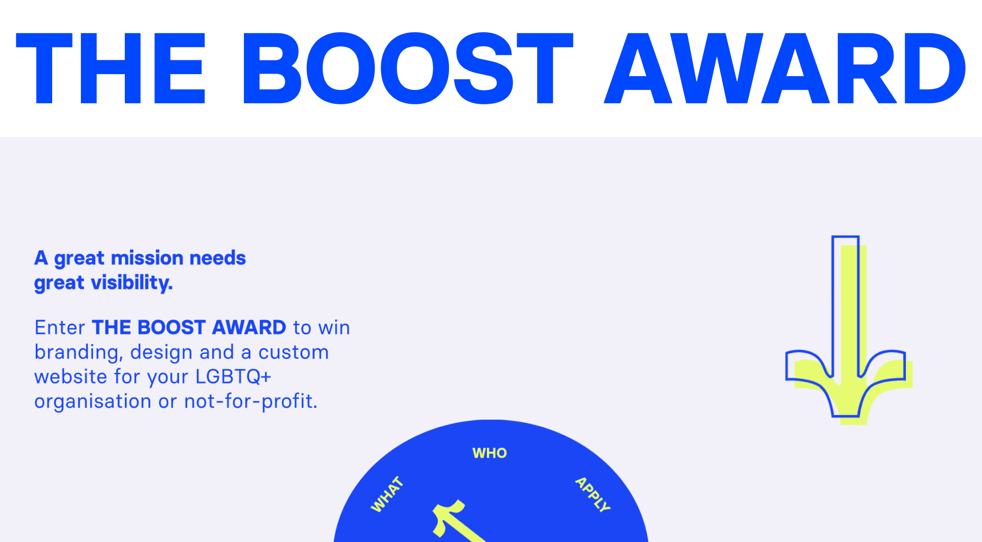 Landing page of The Boost Award website on desktop