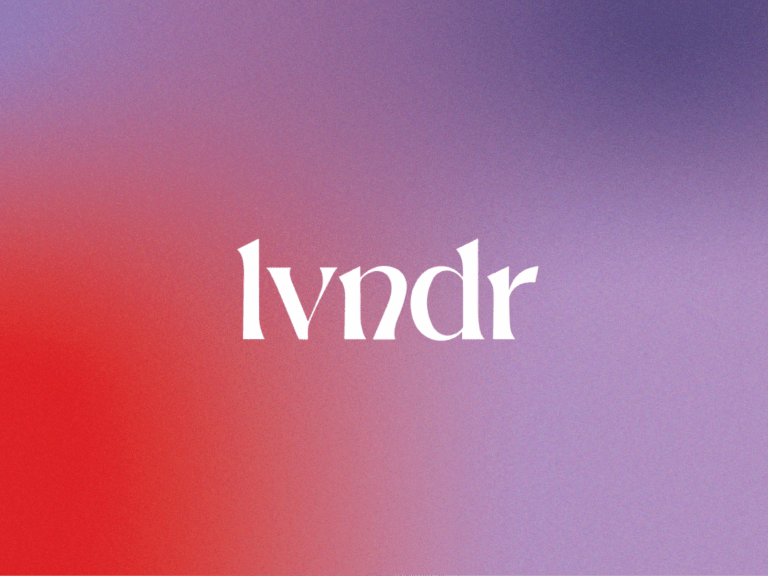 lvndr white logo on a red and purple gradient background.