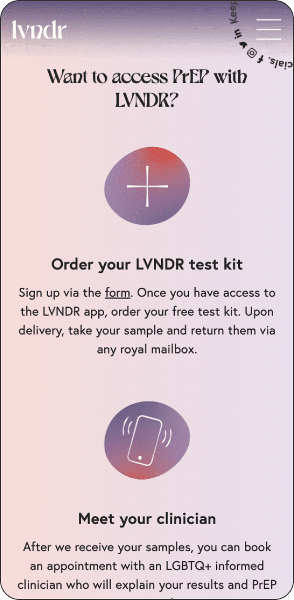Homepage of LVNDR website on mobile