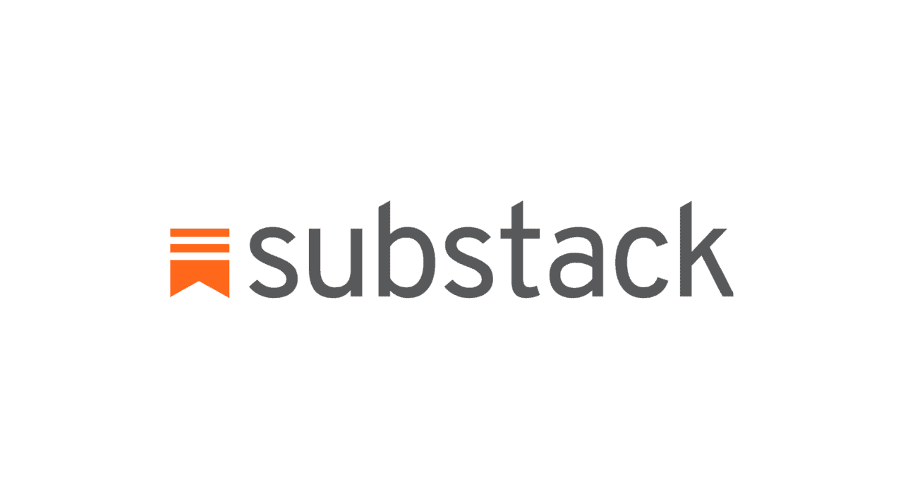 Grey text reads 'Substack' next to an abstract orange shape