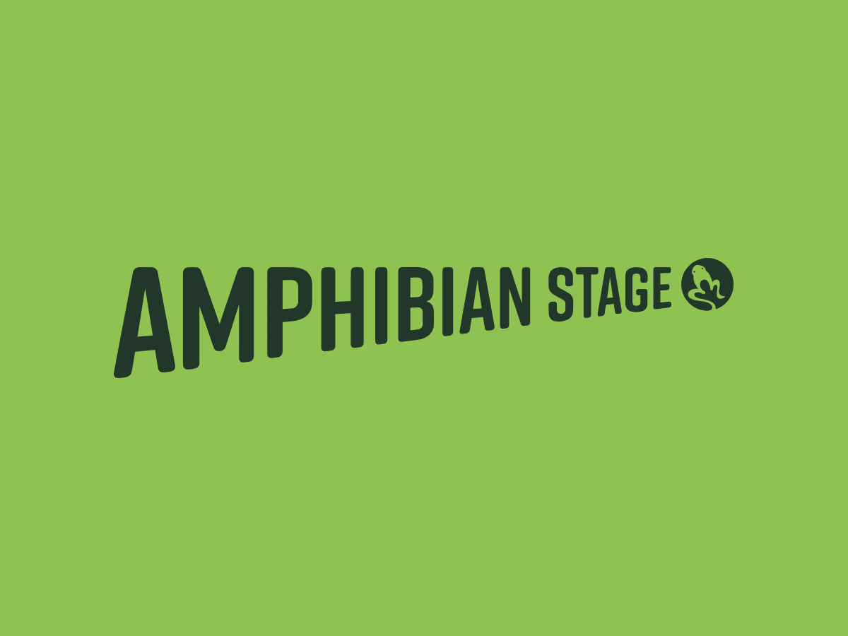 Dark green Amphibian Stage logotype on a green background