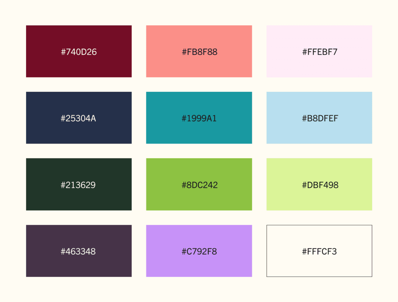 Amphibian stage colour palette with hex codes