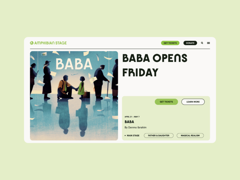 Homepage design for Amphibian Stage theatre website on desktop