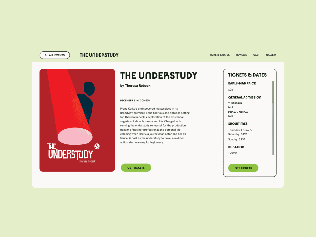 Show page design for Amphibian Stage theatre website on desktop
