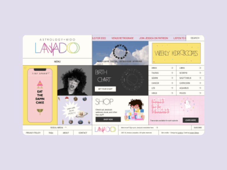 Homepage design of Jessica Lanyadoo's website Love Lanyadoo on desktop