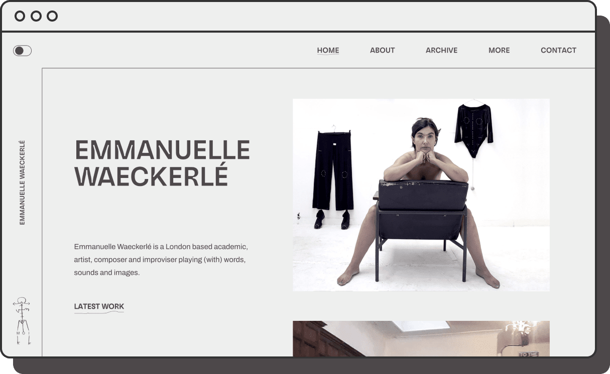 Screenshot of Emmanuelle Waeckerlé's website in a branded Lutalica illustrated browser frame