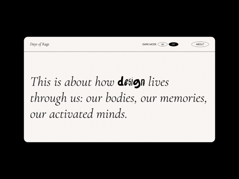 Hero section of the homepage of Days of Rage online exhibition website on desktop