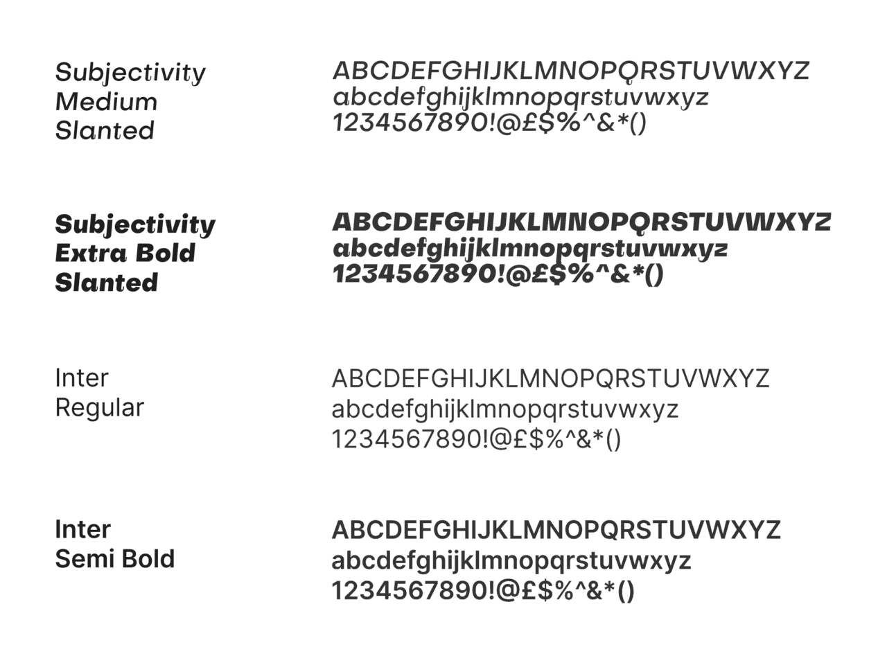 Fonts for Babe Yarns including Subjectivity Medium Slanted, Subjectivity Extra Bold Slanted, Inter Regular and Inter Semi Bold