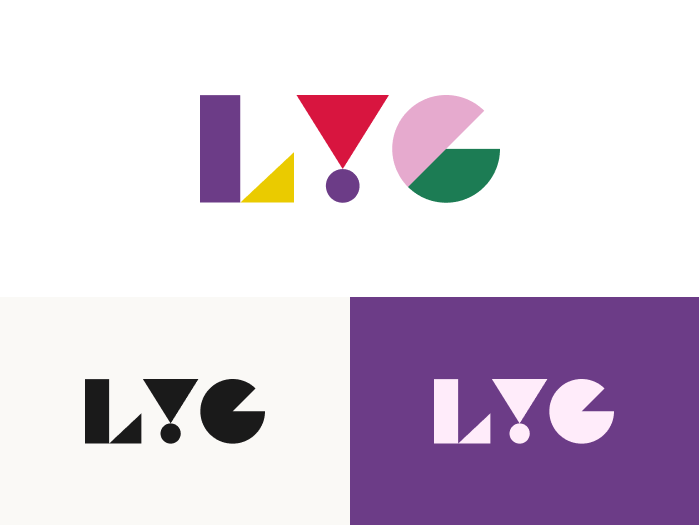 selection of 3 logos in different colours: letters LYG only