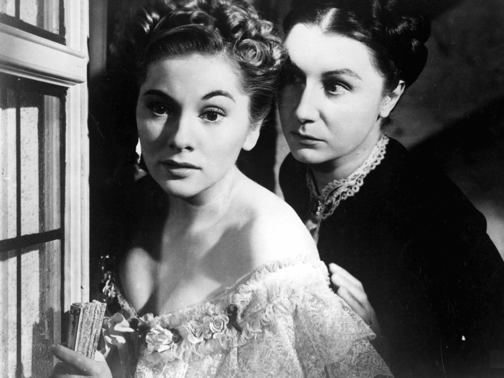 The queer-coded Mrs Danvers and the protagonist of Hitchcock adaptation of Daphne DuMaurier's Rebecca