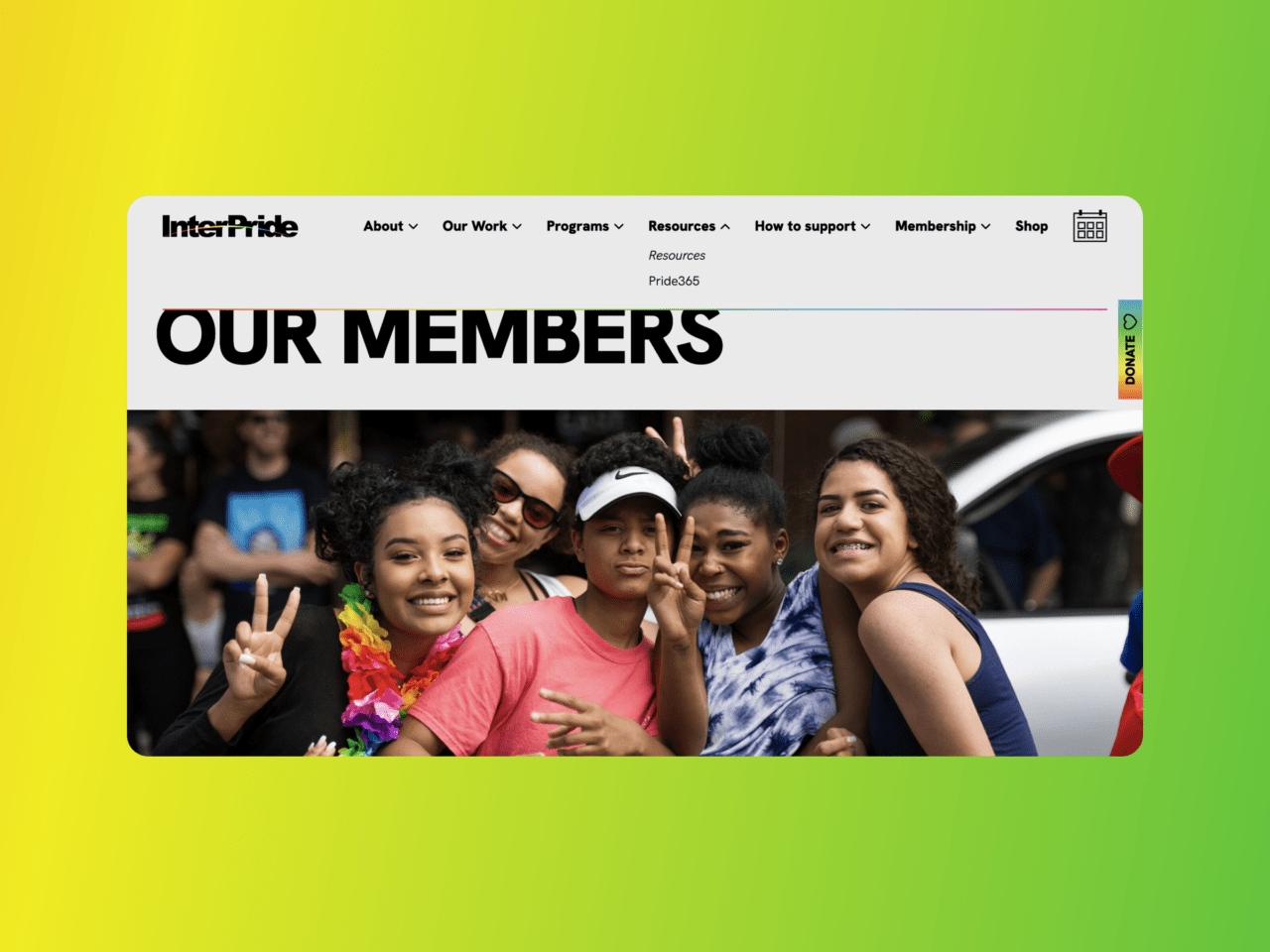 Our members page of InterPride website on desktop