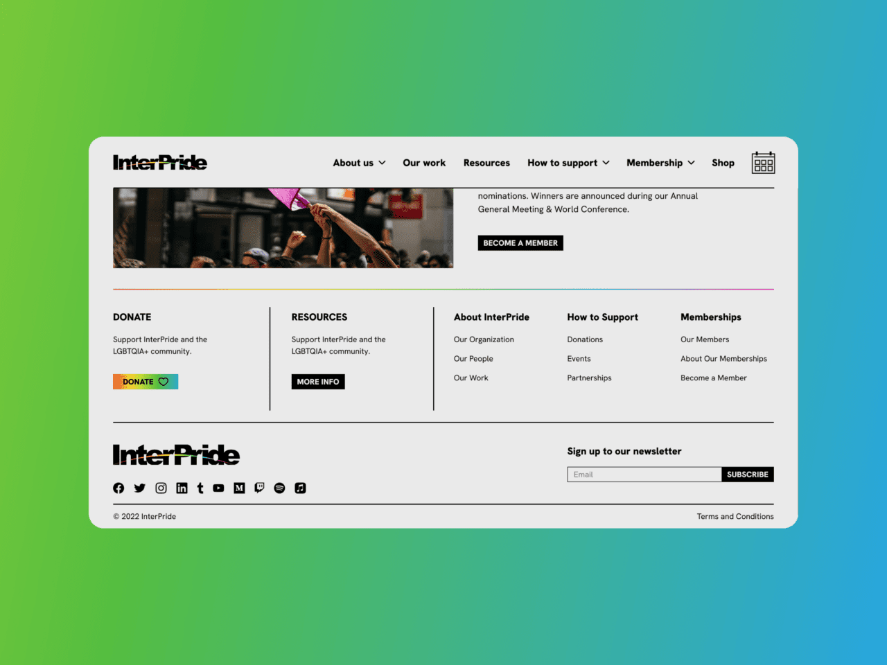 Footer of InterPride website on desktop