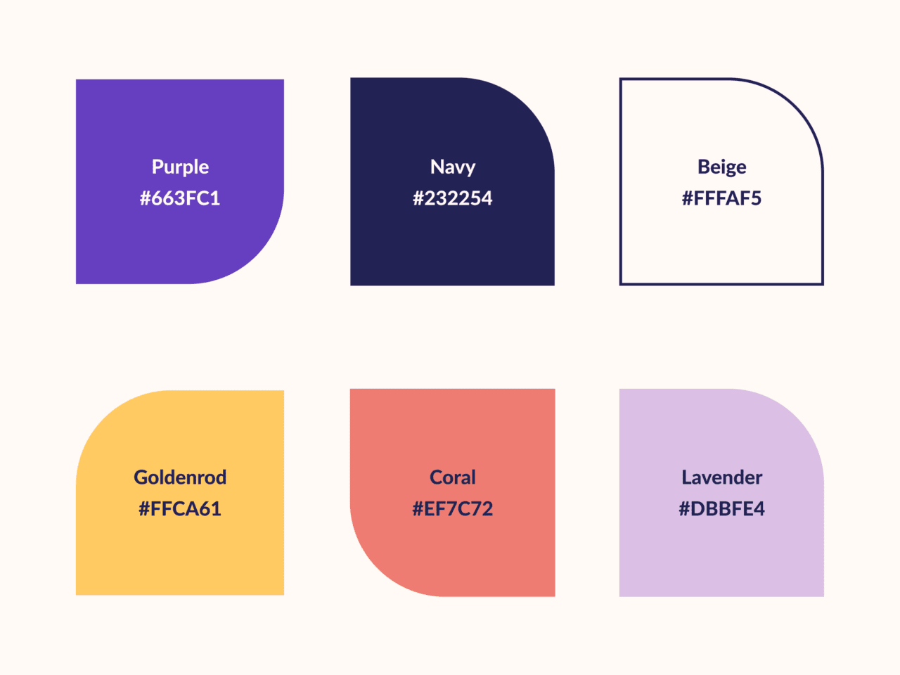 Six shapes with hex codes in the Firefly Advising brand colours