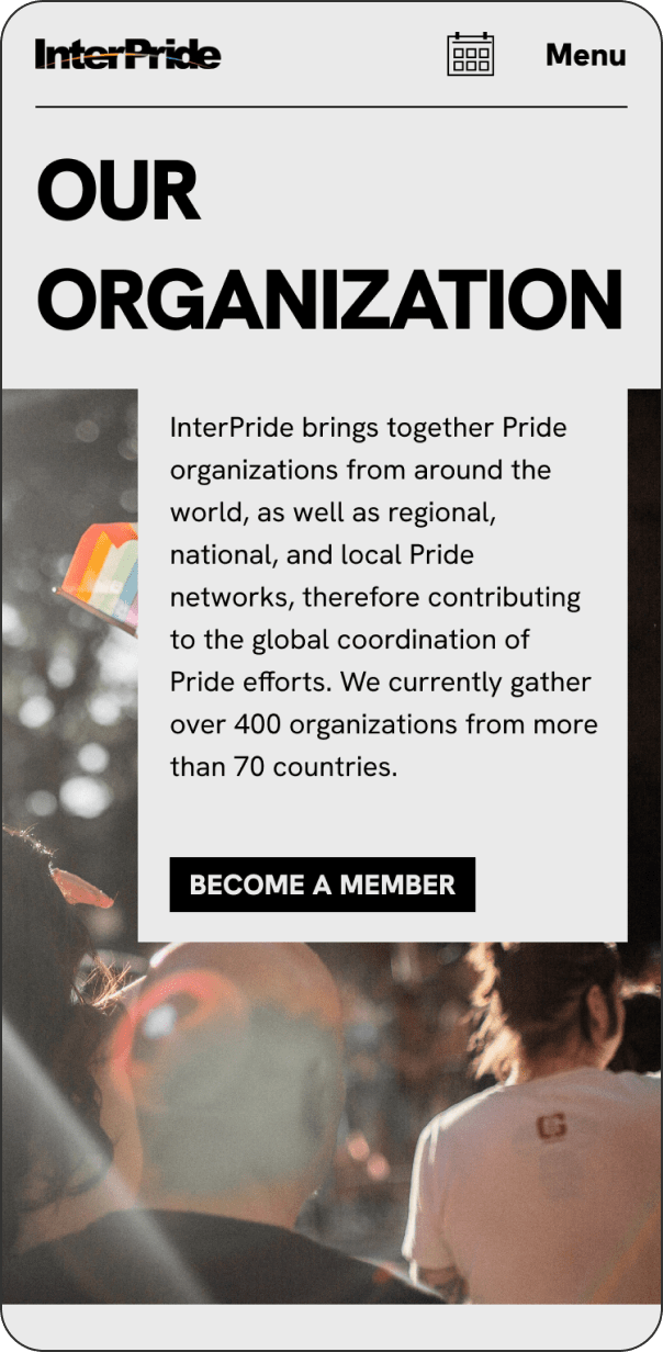 Our organisation page of InterPride website on mobile