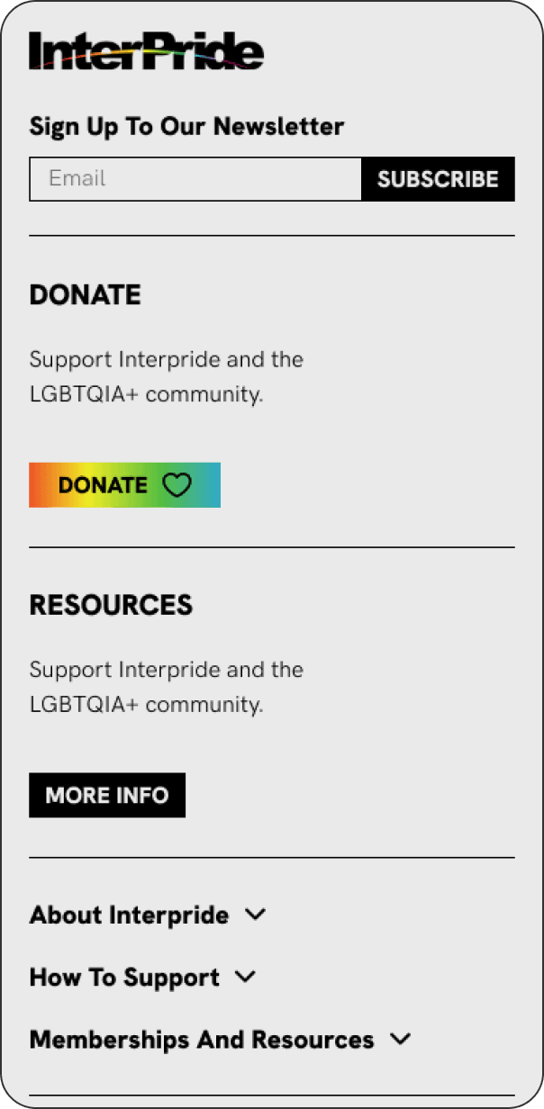 Footer of InterPride website on mobile