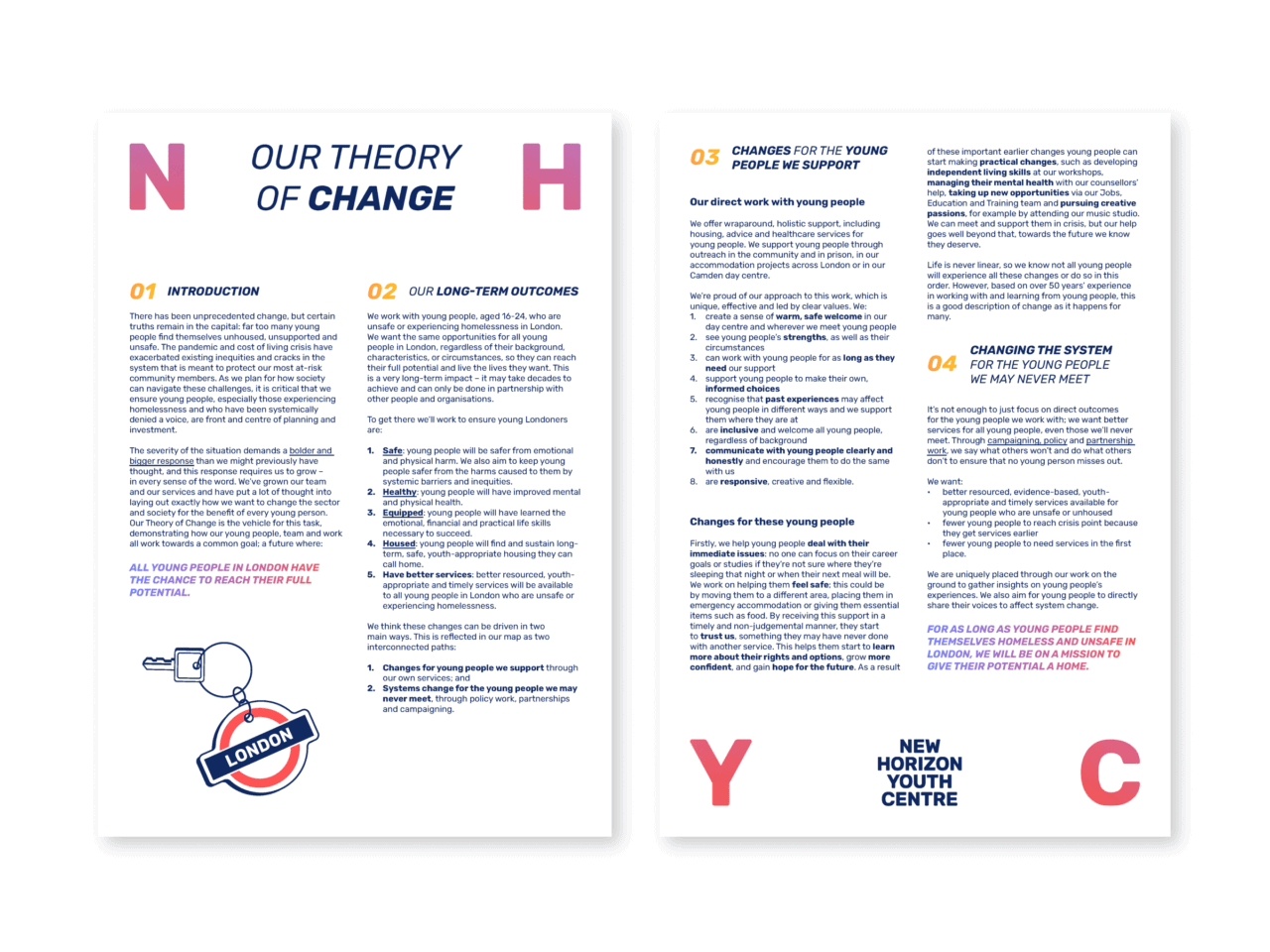 Pages from New Horizon Youth Centre's Theory of Change Report