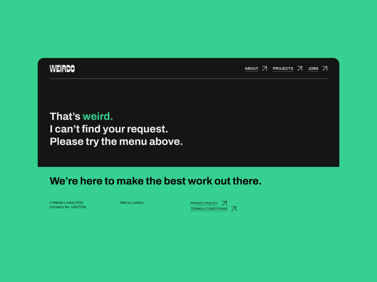 404 page of Weirdo website on desktop