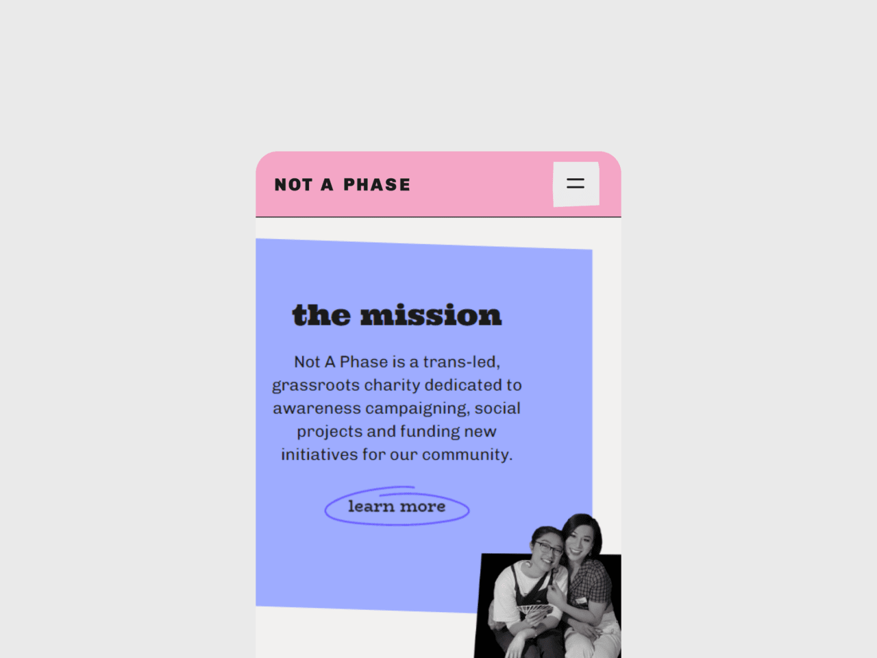 The mission page of Not A Phase website on mobile