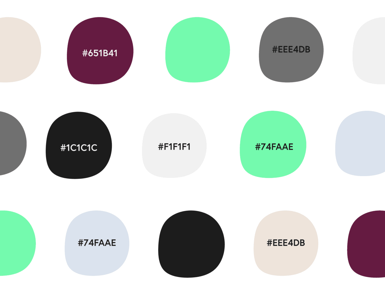 Blob shapes in re|scripted brand colours with hex codes