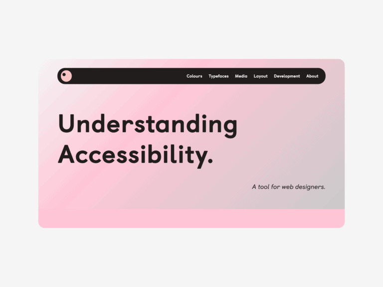 Understanding Accessibility Homepage: text based in a clear sans serif font on a gradiated pink