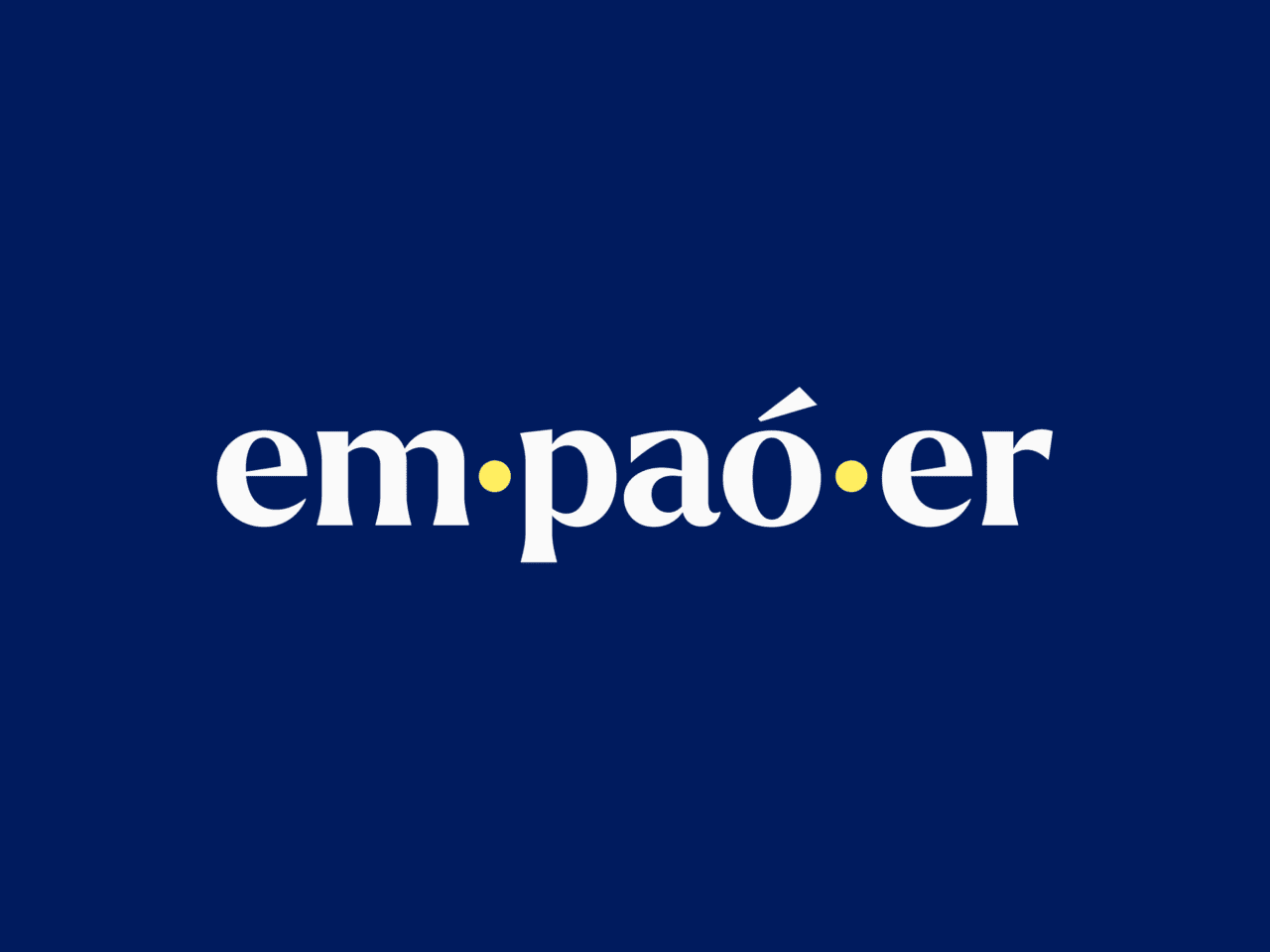 empaoer logo and main title: white serif font on deep blue with yellow accents