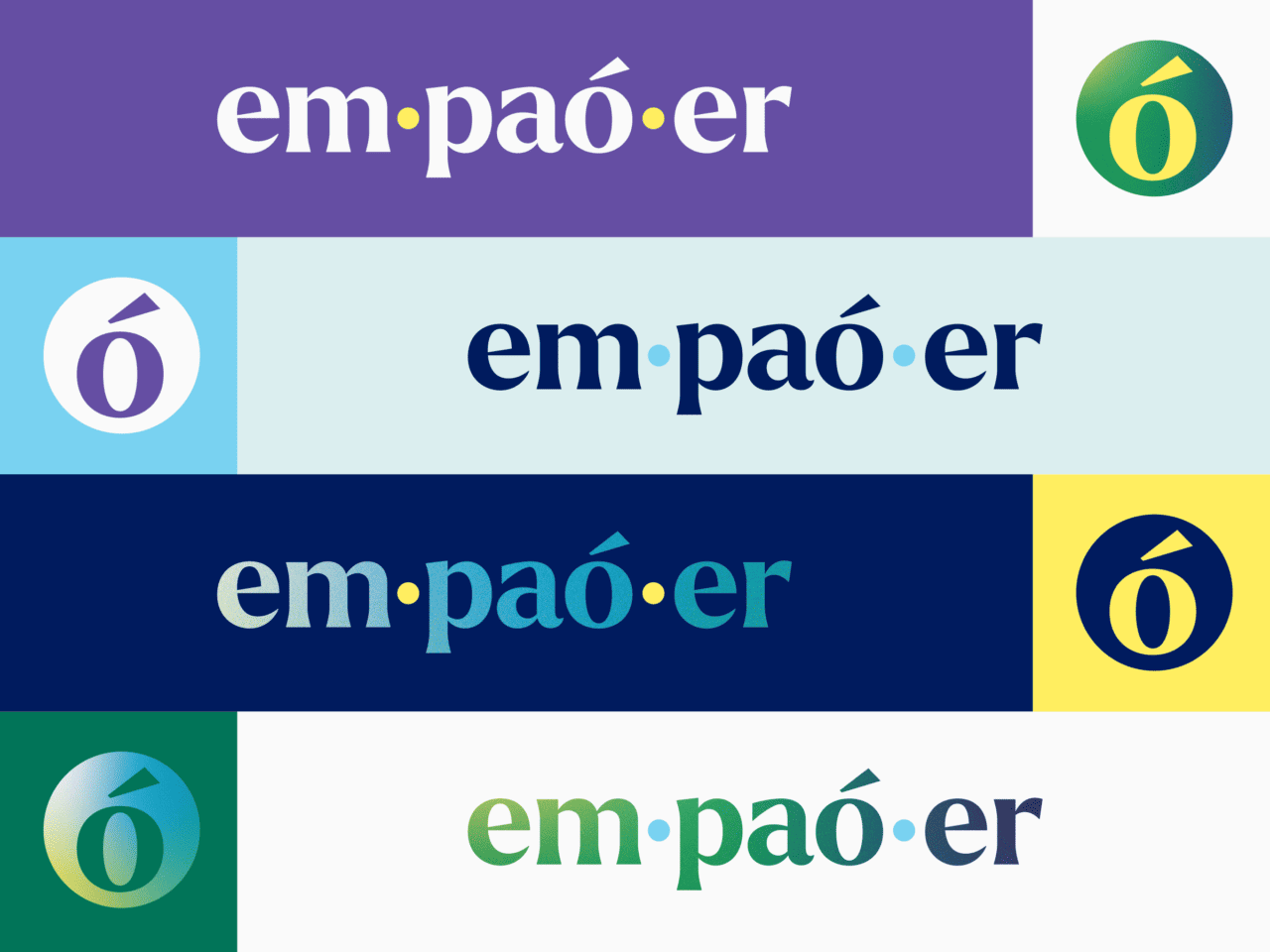 Empaoer logo and titles in branded fonts, in various branded colour high-contrast combinations