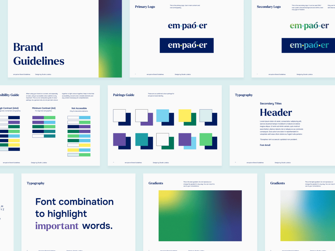 A selection of pages from empaóer's brand guidelines