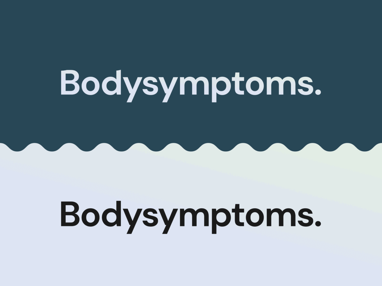 Bodysymptoms sans serif title font and high contrast blues, displayed in two versions