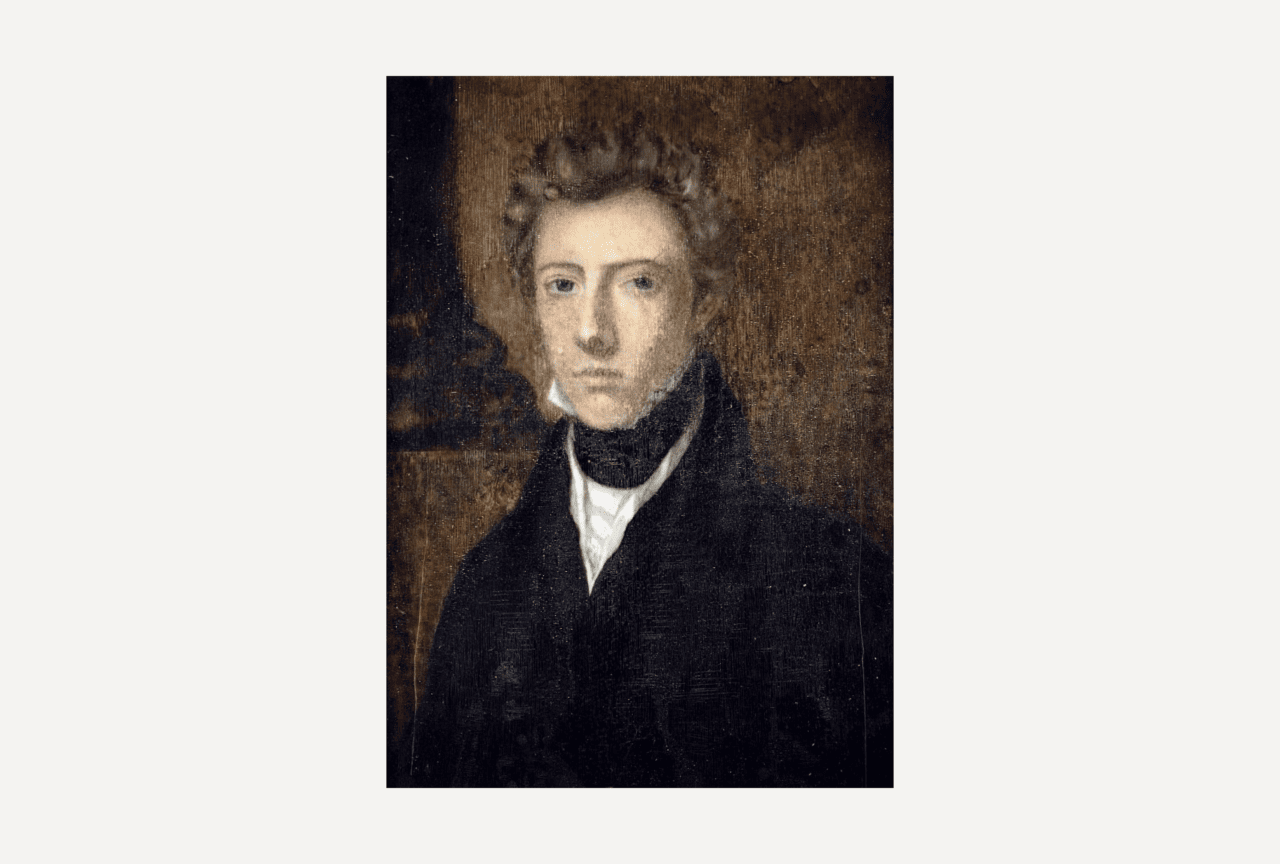 portrait painting of james barry, wearing a man's shirt and black cravat