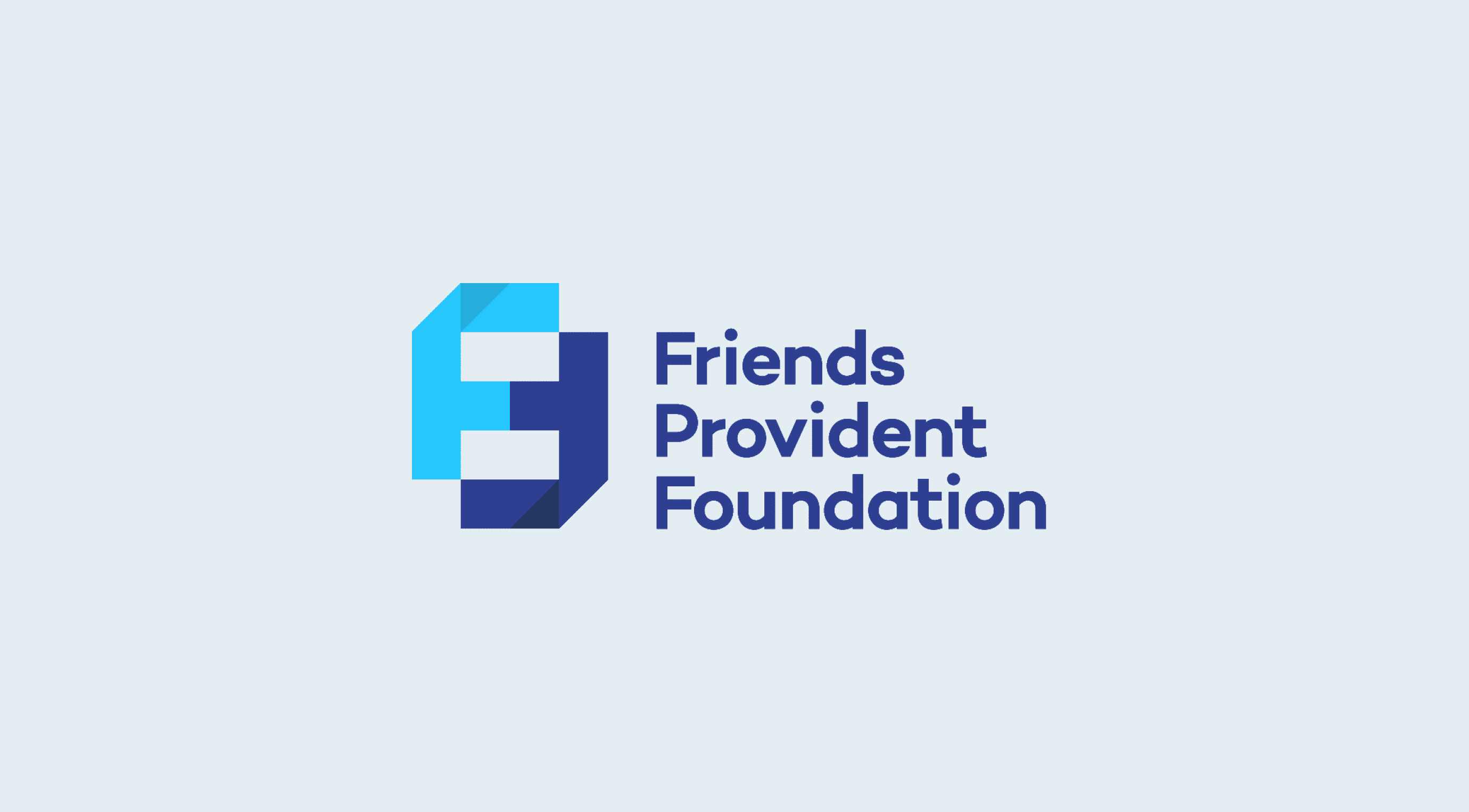 Friends provident foundation logo in light and dark blue, sans serif font and two Fs, one facing up and the other down, making an F, P, F and figure 8