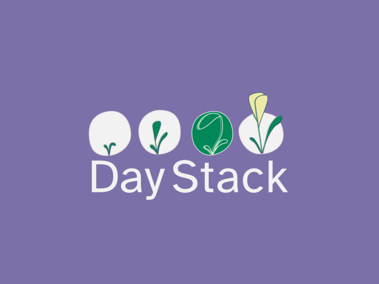 day stack full logo (four icons showing a plant coming into bloom) and branded name in a sans serif font