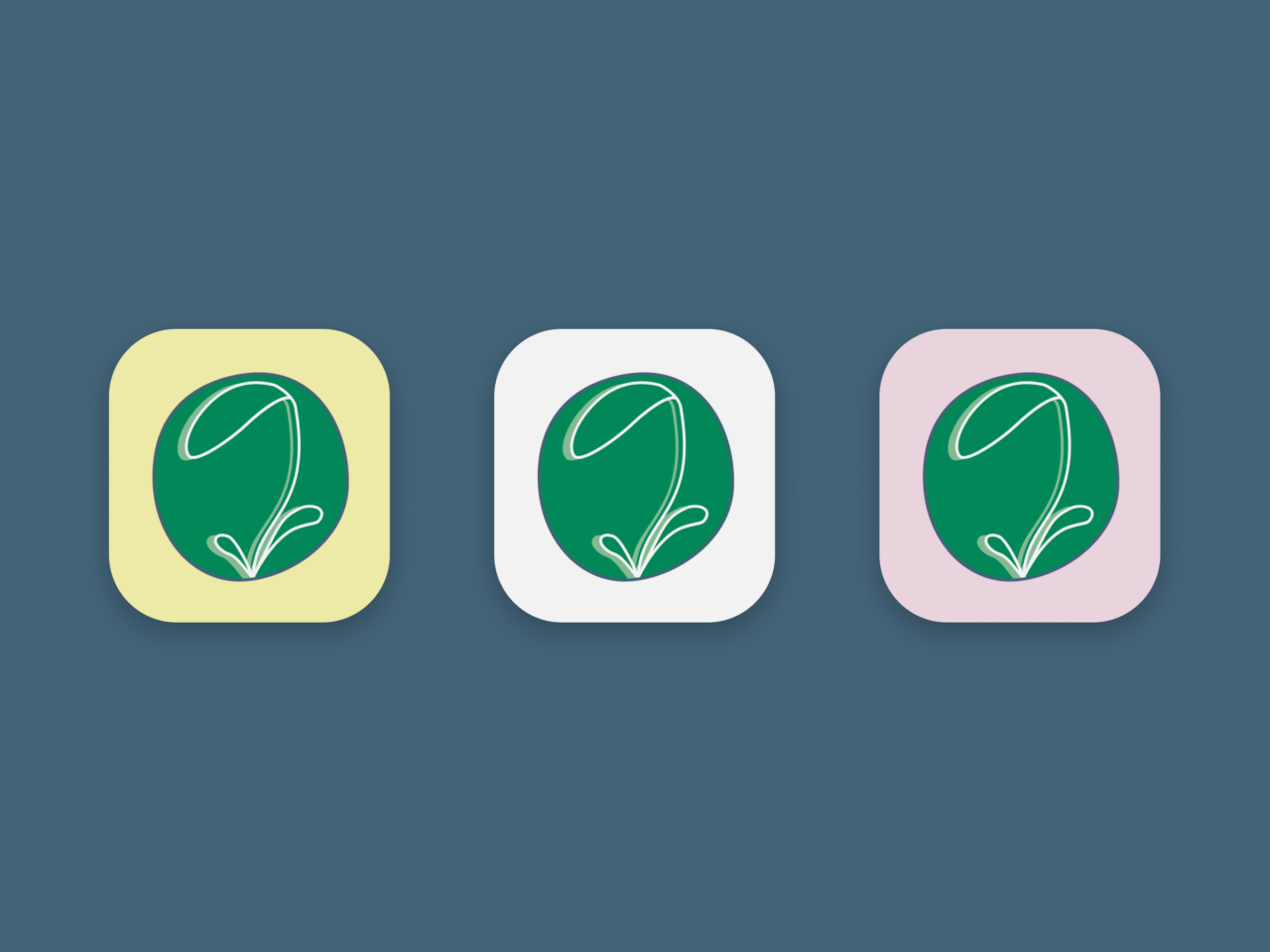 3 examples of logo icons: a minimalist tulip in different brand colours